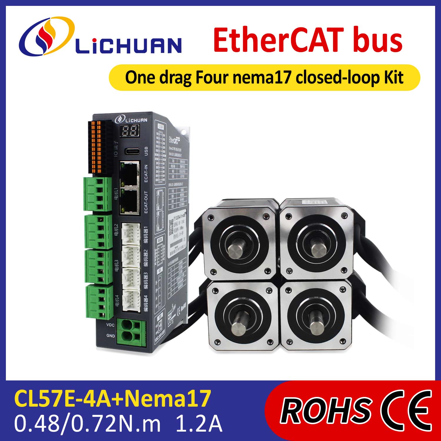 EtherCAT 2Phase Nema17 4-Axis DC Closed Loop Stepper Drivers Motors