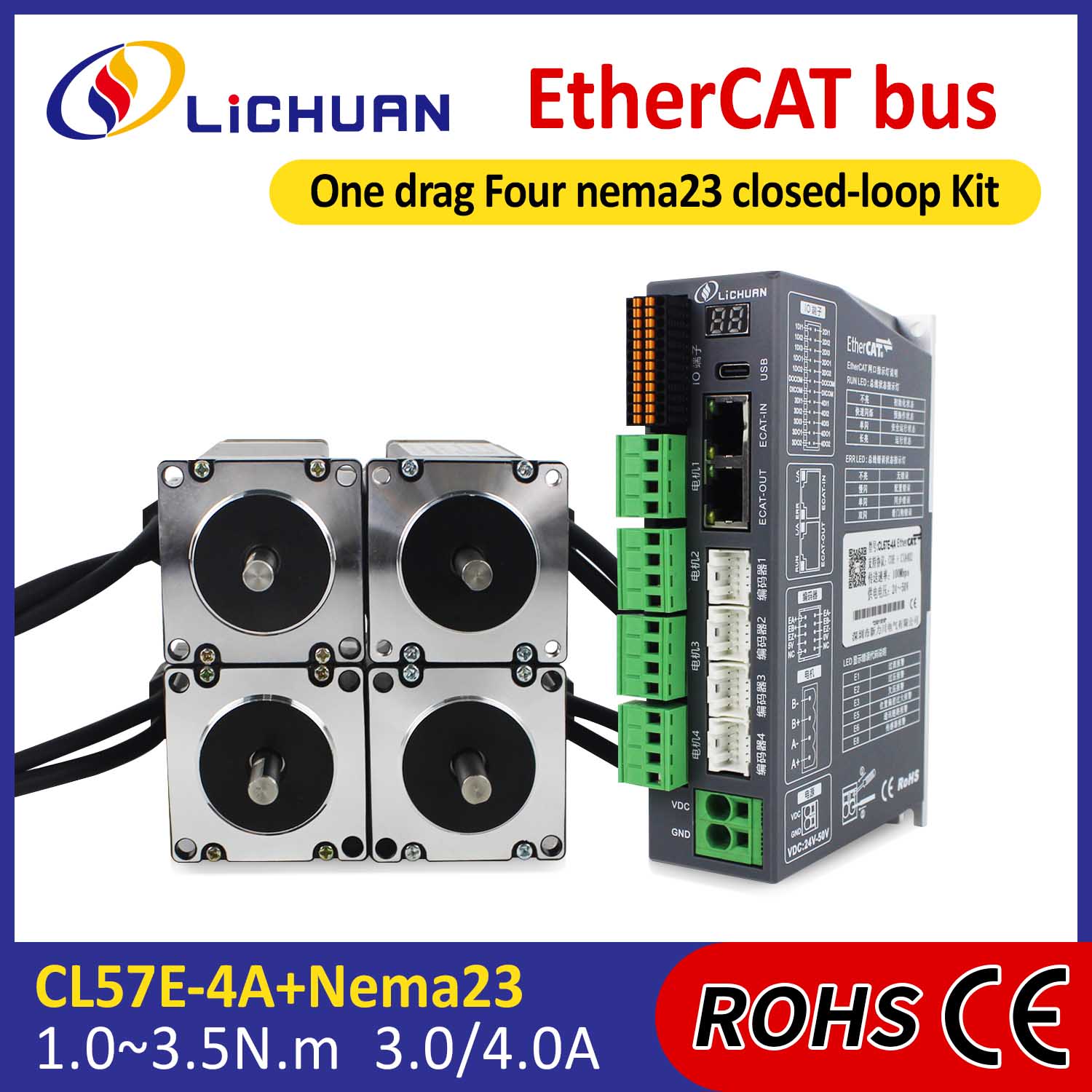 EtherCAT 2Phase Nema23 4-Axis DC Closed Loop Stepper Drivers Motors