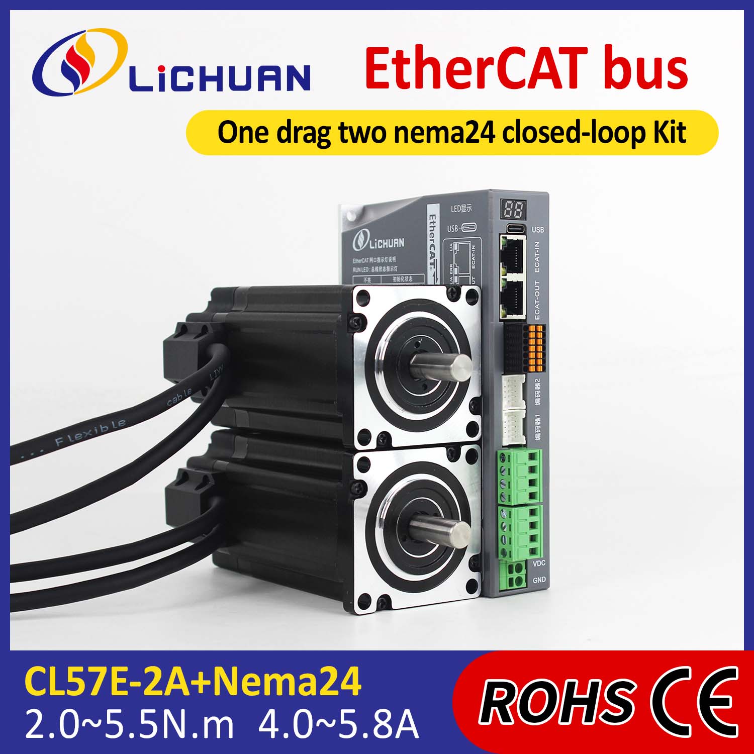 EtherCAT 2Phase Nema24 2-Axis DC Closed Loop Stepper Drivers Motors